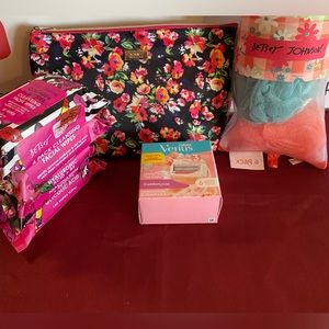 Self Care Bundle #1 Betsey Johnson Shower Puffs, Face Wipes, Jones NY Cosmetic
